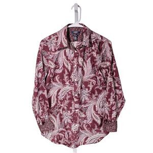 Chaps Ralph Lauren Women's Shirt Button Up Paisley Floral No Iron Blouse Top S